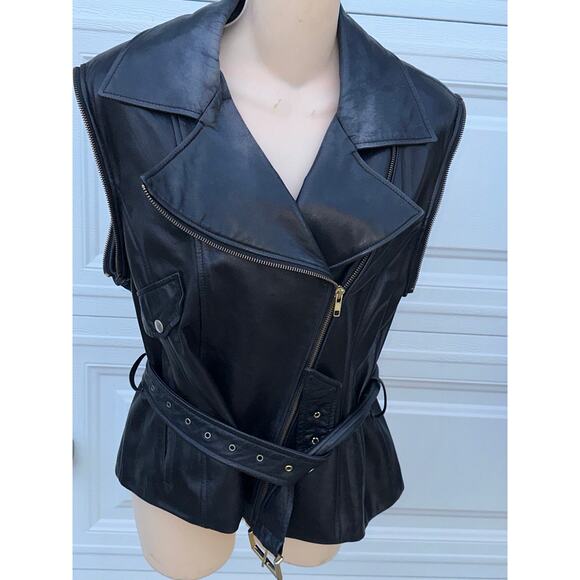 VINTAGE VAKKO LEATHER CONVERTIBLE MOTO BIKER JACKET TO VEST-ZIP OFF SLEEVES M - Picture 8 of 16